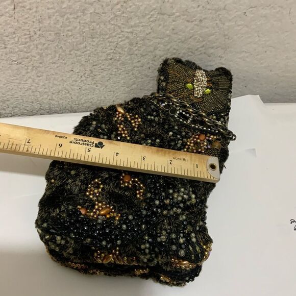 MARY FRANCES Beaded Cat Purse handbag with chain strap - Picture 9 of 16